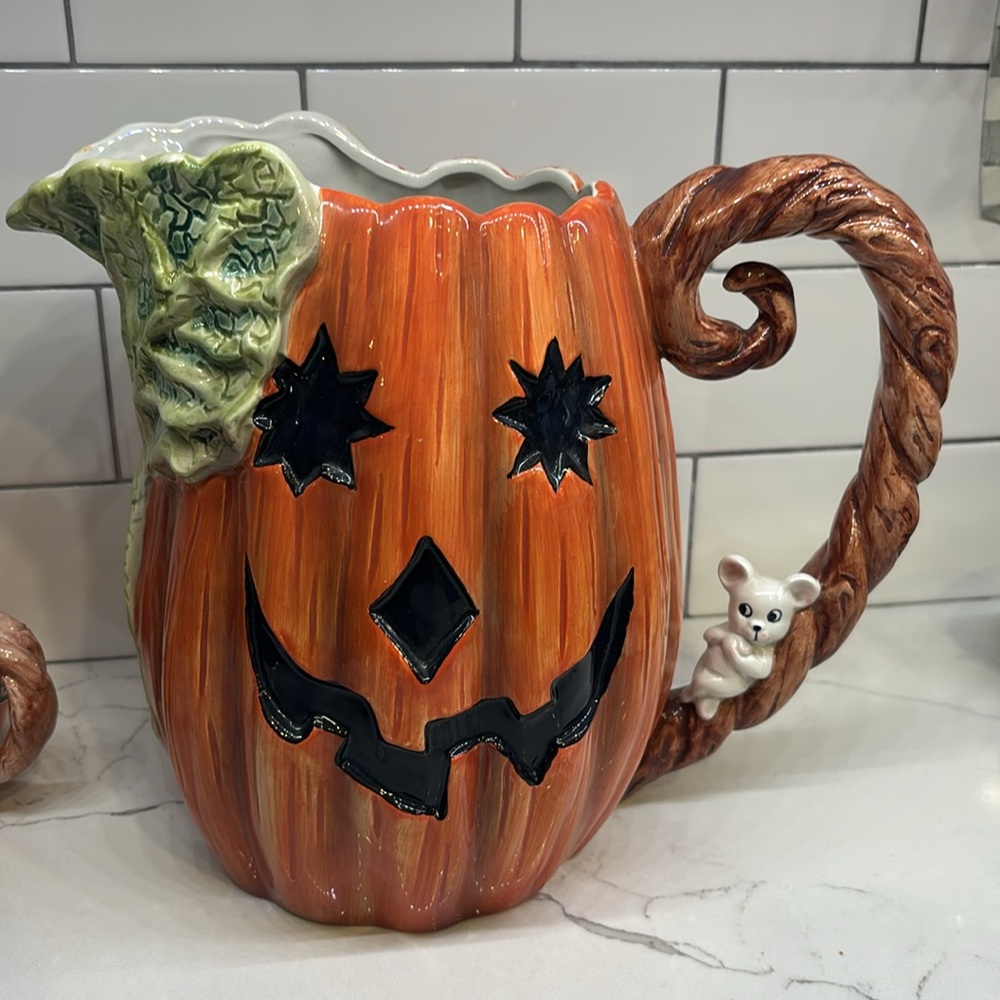 Halloween Pumpkin Pitcher and creamer Fitz & Floyd 1989 - Picture 4 of 10